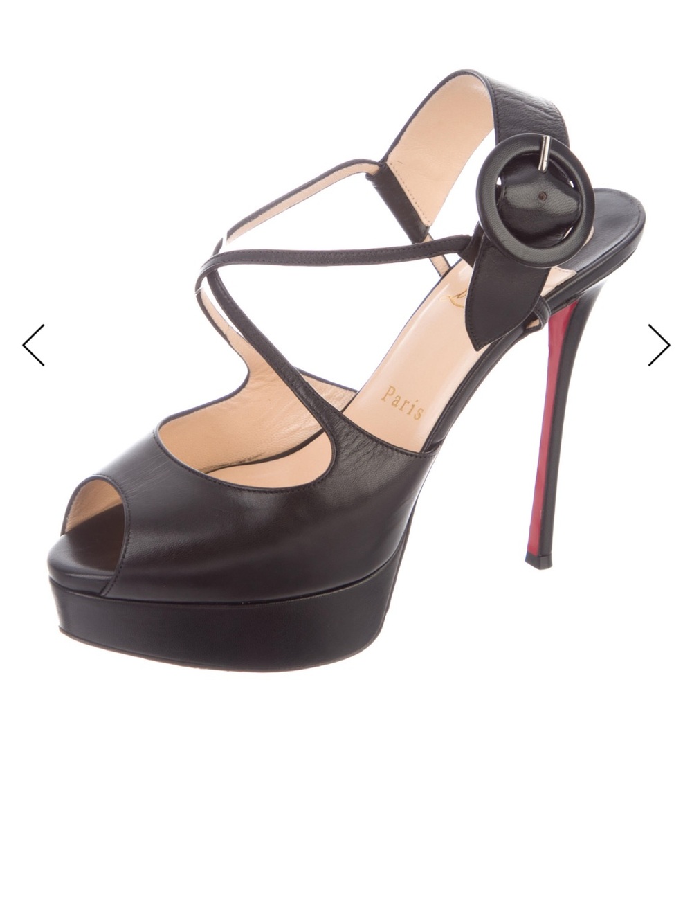Christian Louboutin Leather Sandals Peep-Toe Platform Slingback Heels. Size 38